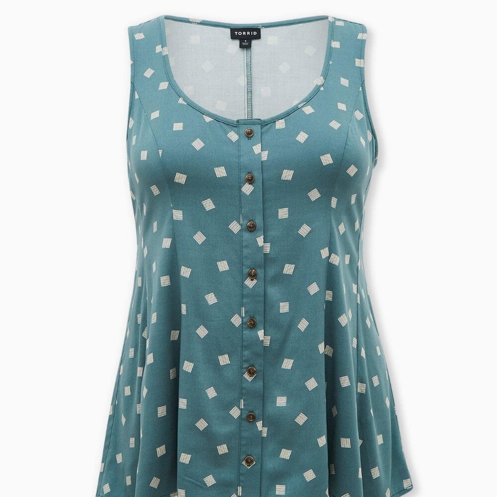 Torrid Fit And Flare Stretch Challis Button-Front Tank